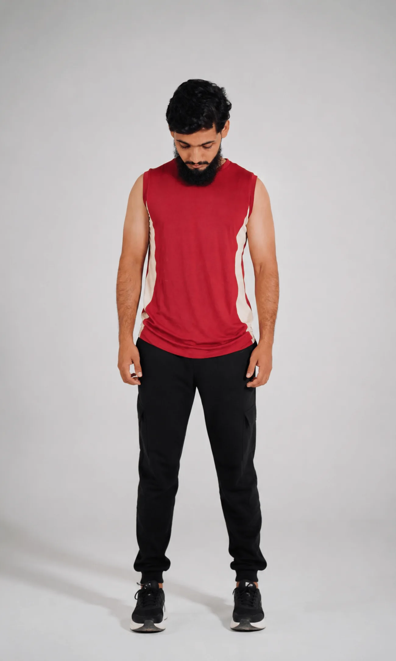 Model wearing the Vega Noir Apex Stag Muscle Tank